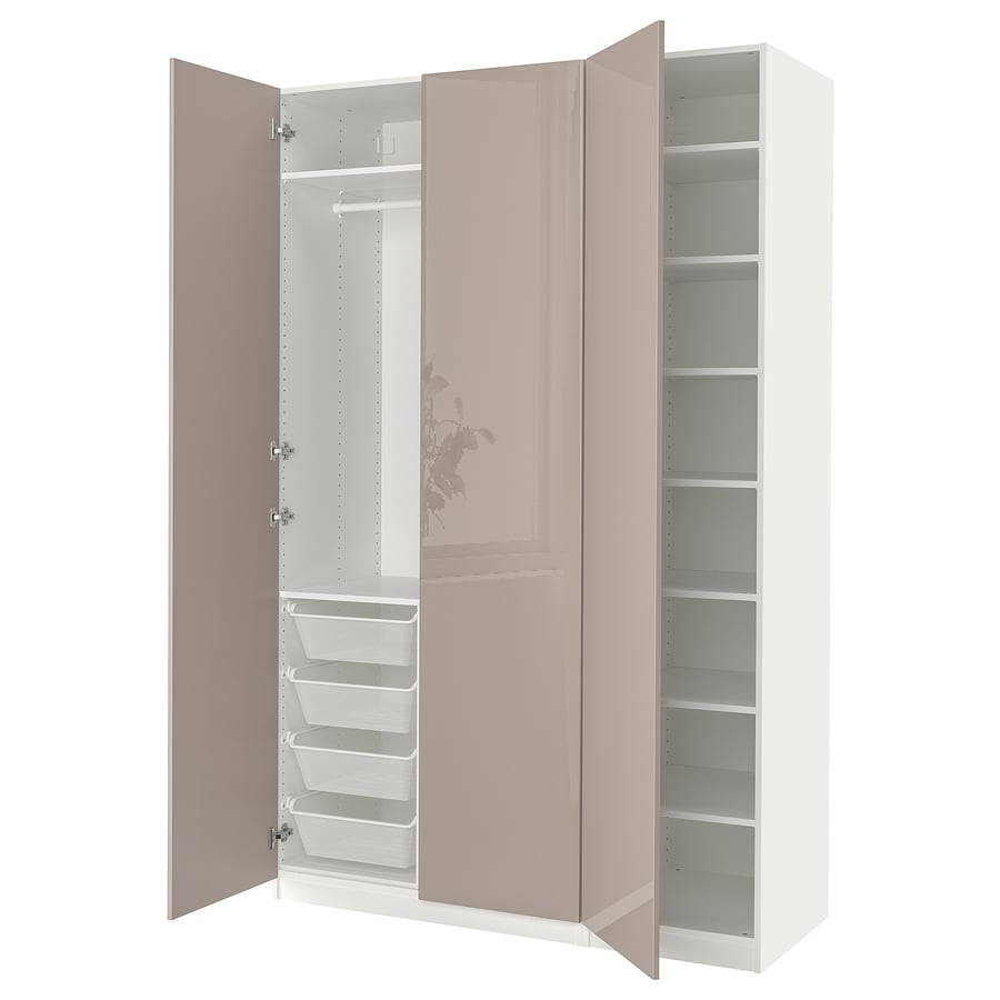 PAX / FARDAL wardrobe, white/highgloss dark beige, 150x60x236 cm IKEA