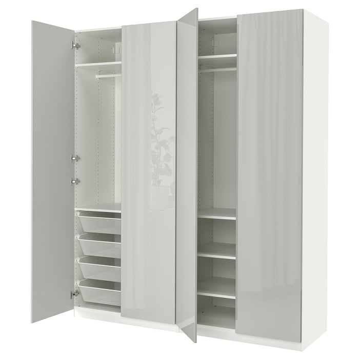 PAX / FARDAL wardrobe, white/highgloss light grey, 200x60x236 cm IKEA