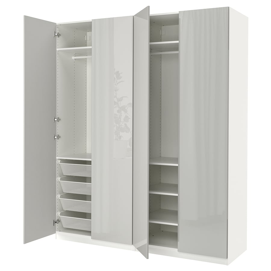 PAX / FARDAL wardrobe, white/highgloss light grey, 200x60x236 cm IKEA