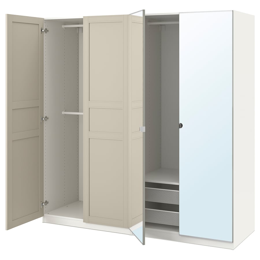 PAX / FLISBERGET/VIKEDAL Wardrobe combination, white/light beige mirror