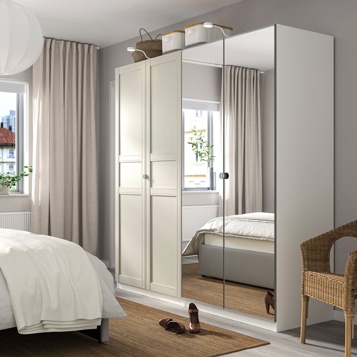 PAX / FLISBERGET/VIKEDAL Wardrobe combination, white/light beige mirror