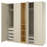 PAX / FORSAND Wardrobe combination, grey-beige grey-beige/oak effect, 235x60x236 cm
