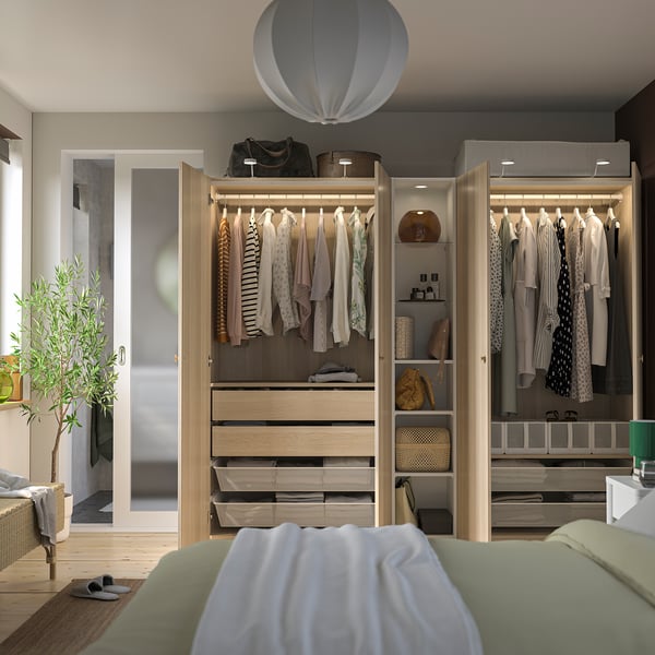 PAX / FORSAND Wardrobe combination, white stained oak effect white stained oak effect/white, 200x60x201 cm