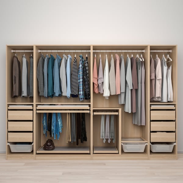 PAX / HOKKSUND Wardrobe combination, white stained oak effect/high