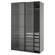 PAX / LUNDBRÄSMA Wardrobe with sliding doors, dark grey black/checkered glass, 150x66x236 cm