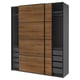 PAX / MEHAMN Wardrobe with sliding doors, dark grey black/double sided walnut, 200x66x236 cm