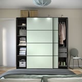 PAX / MEHAMN Wardrobe with sliding doors, dark grey/double sided light green, 200x66x201 cm