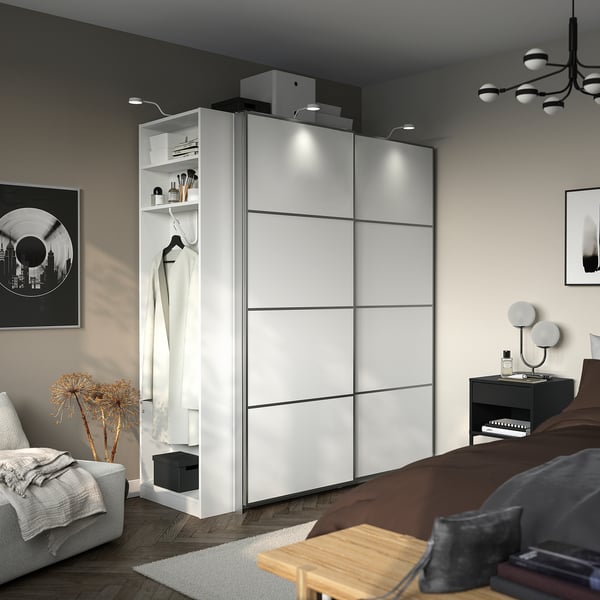 PAX / MEHAMN Wardrobe with sliding doors, white aluminium/white white, 170x66x201 cm