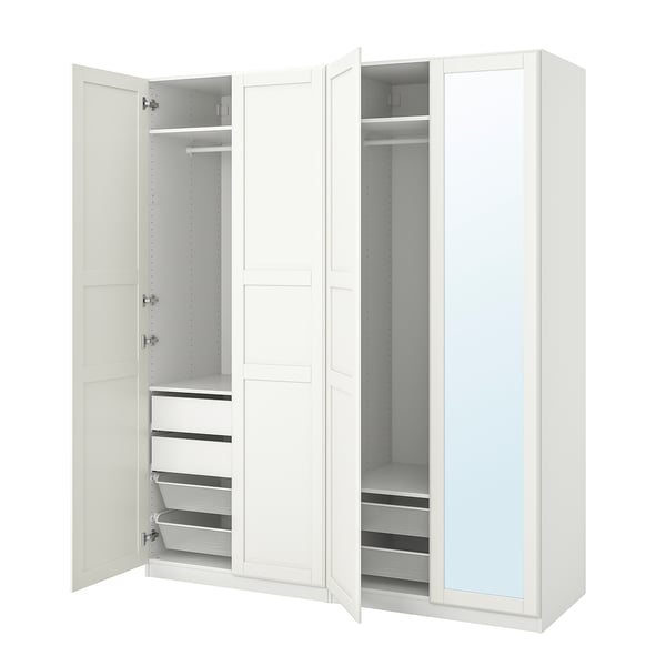 PAX / TYSSEDAL Wardrobe combination, white/mirror glass, 200x60x236 cm