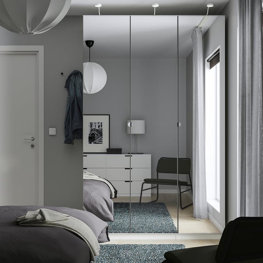 PAX / VIKEDAL Wardrobe combination, white/mirror glass, 150x60x236 cm