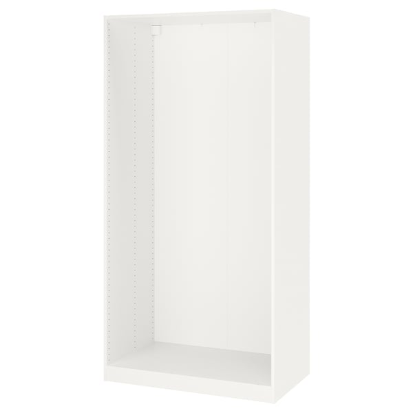 White PAX wardrobe frame: modern, minimalist design, rectangular shape, made of fiberboard and particleboard.