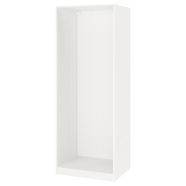 White ikea PAX wardrobe frame - tall, rectangular, fiberboard & particleboard, easy assemble/disassemble.