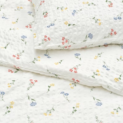 PILDVÄRGMAL Duvet cover and 2 pillowcases, white/floral pattern, 200x200/50x80 cm