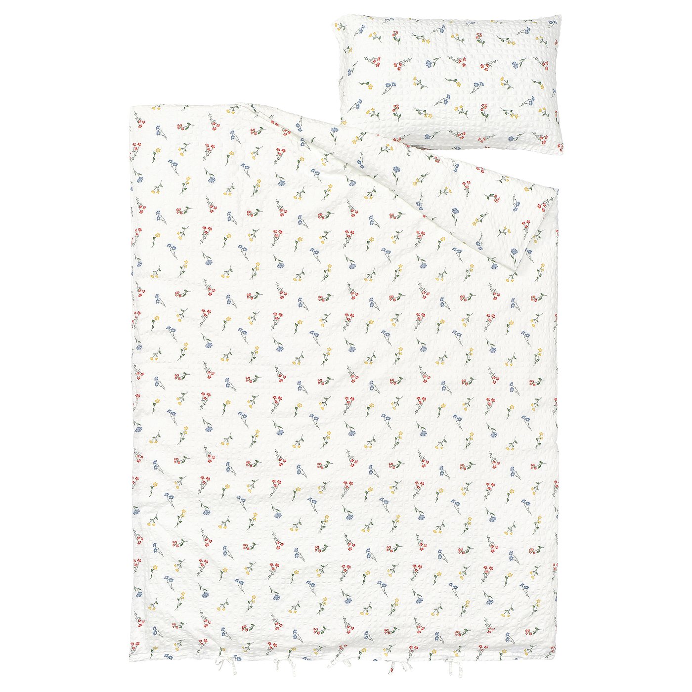 Duvet set: PILDVÄRGMAL with floral pattern, white with multicolor flowers, cotton-blend fabric, rectangular shape.