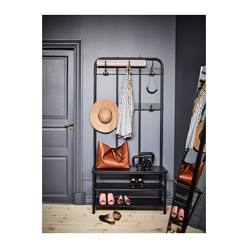 PINNIG Coat rack with shoe storage bench Black 193 cm - IKEA