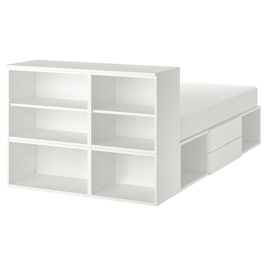 PLATSA White, bed frame with FONNES storage, 142x244x103 cm IKEA