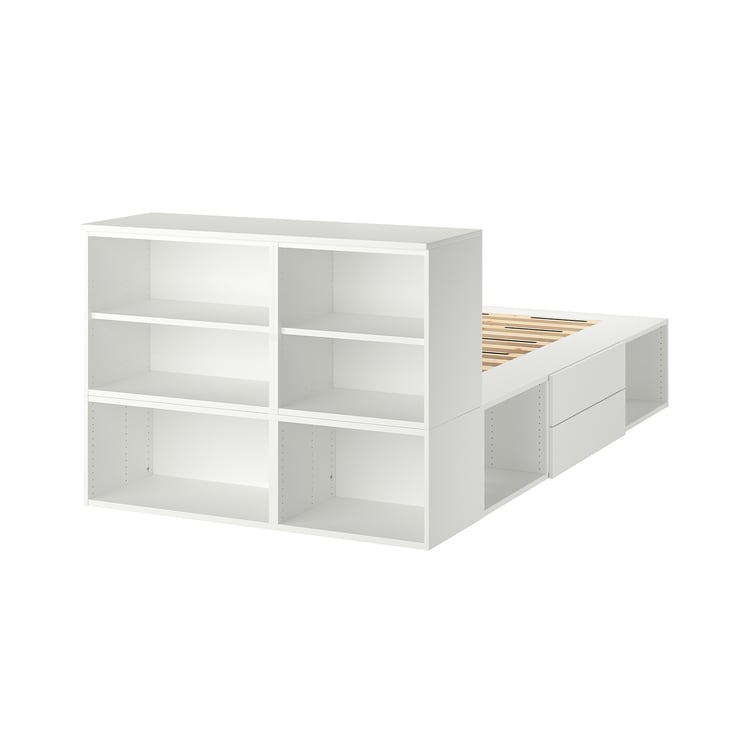 PLATSA White, bed frame with FONNES storage, 142x244x103 cm IKEA