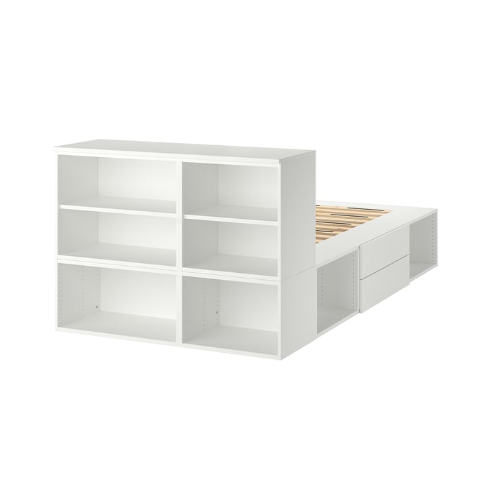 PLATSA White, bed frame with FONNES storage, 142x244x103 cm IKEA