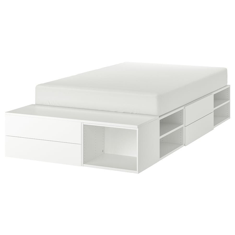 PLATSA White, bed frame with FONNES drawers, 142x244x43 cm IKEA