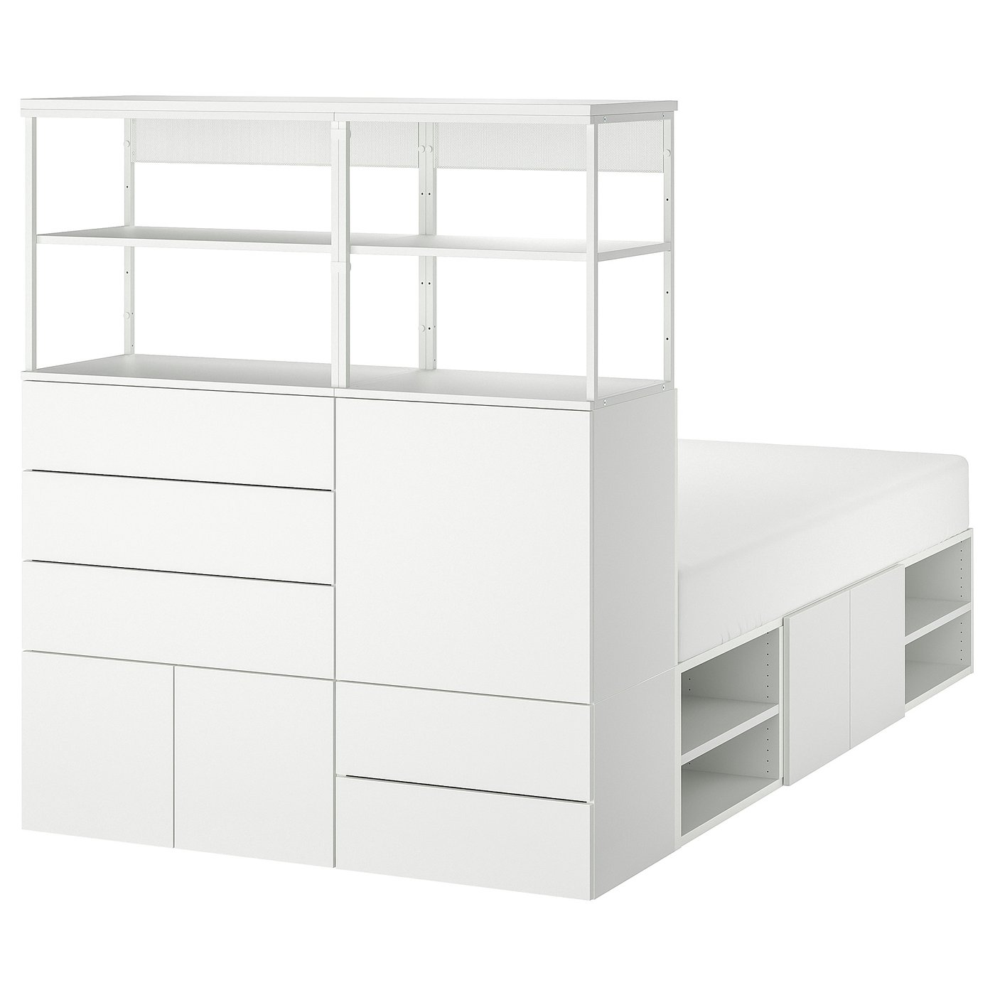 PLATSA White, bed frame with FONNES storage, 140x244x163 cm IKEA