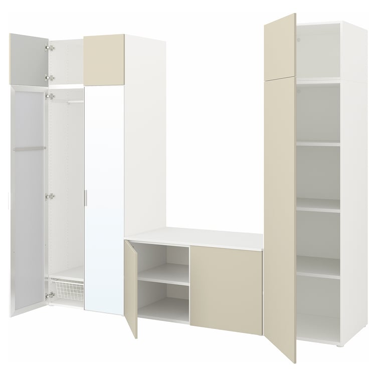 PLATSA Wardrobe with 8 doors, white STRAUMEN mirror glass /SKATVAL light beige, 260x57x221 cm IKEA