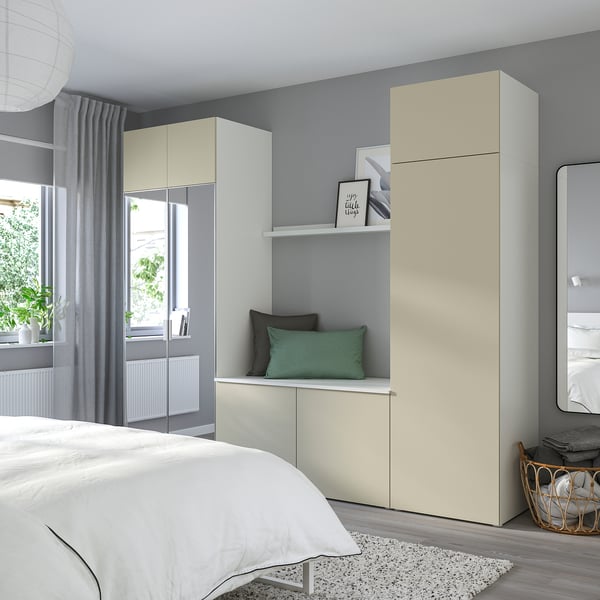 PLATSA Wardrobe with 8 doors, white STRAUMEN mirror glass /SKATVAL