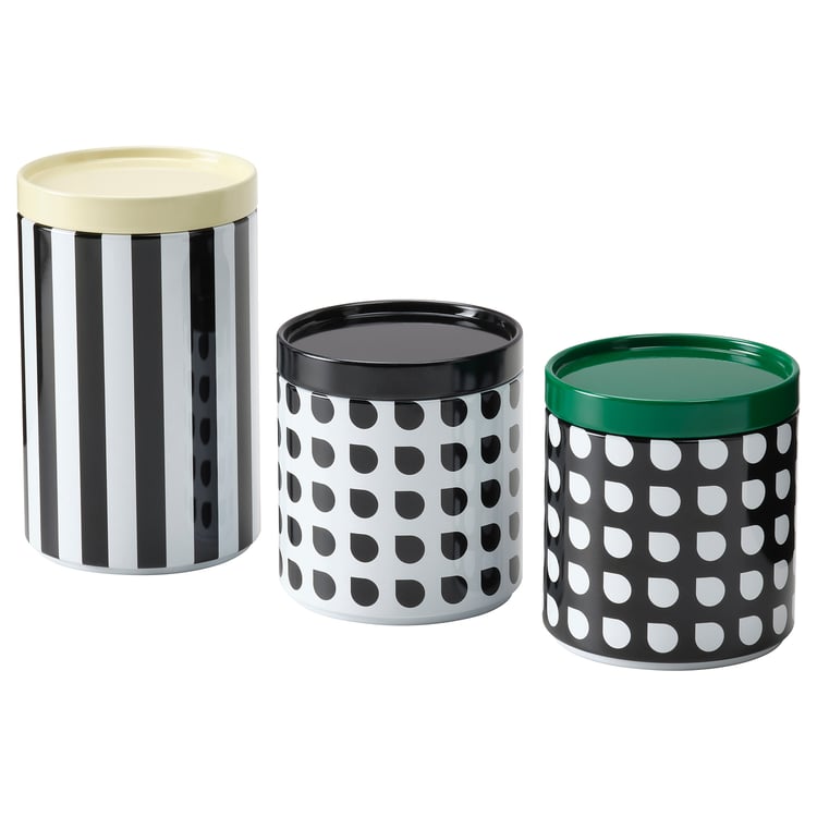 PLUGGLAND Storage tin with lid, set of 3, mixed patterns IKEA