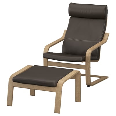 POÄNG Armchair and footstool, oak veneer/Glose dark brown