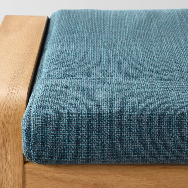 POÄNG Armchair and footstool, oak veneer/Hillared dark blue