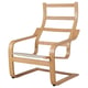 Light wood POÄNG chair with curved back, slats, and armrests.