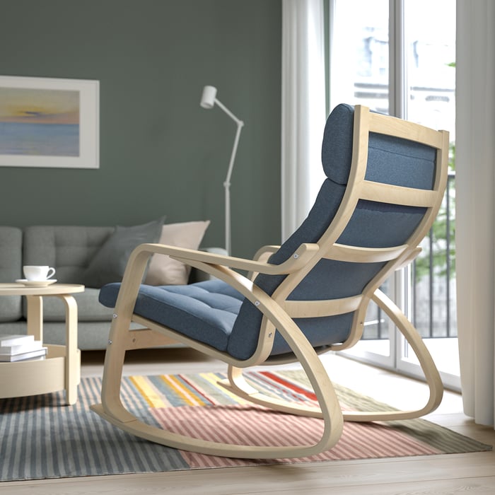 Ikea Rocking Stool POÄNG rocking chair, birch veneer, Gunnared blue - IKEA UK