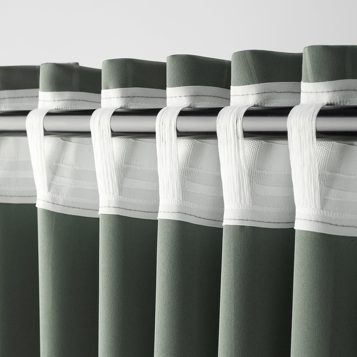 PRAKTTIDLÖSA room darkening curtains, 1 pair, green, 145x250 cm IKEA