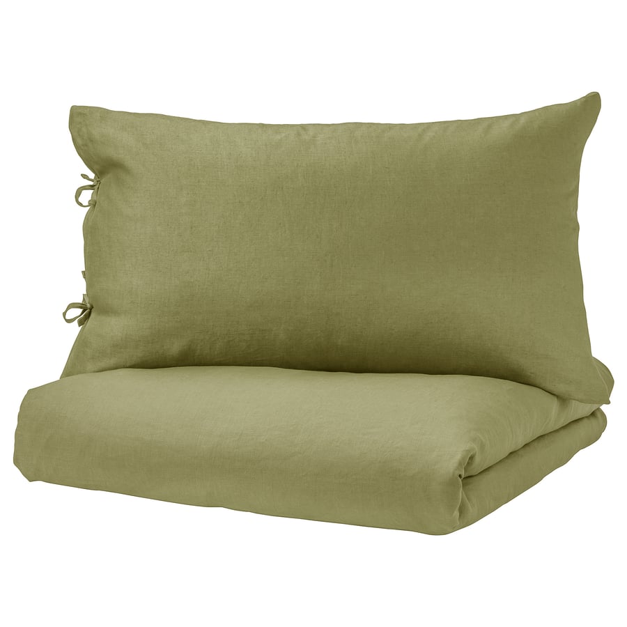 PUDERVIVA light olivegreen, Quilt cover and 2 pillowcases, 240x220