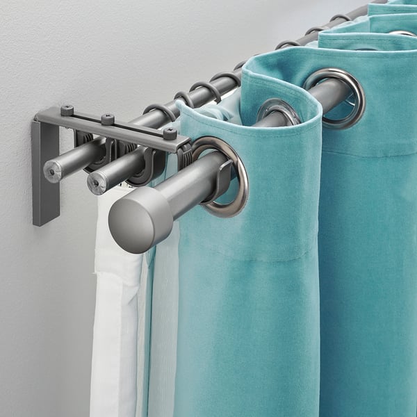 RÄCKA / HUGAD Triple curtain rod combination, silvercolour, 120210 cm