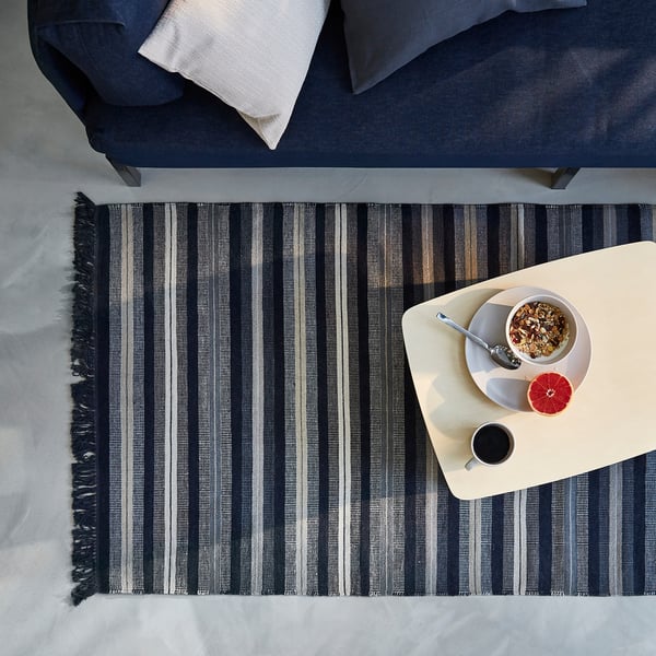 RÅVAROR Rug, flatwoven, dark blue, 90x155 cm IKEA