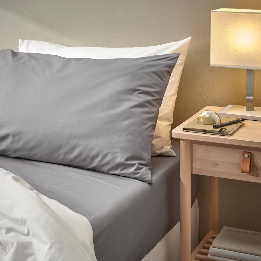 RÖNNVECKMAL Grey Cotton Fitted Sheet, 90x200 cm IKEA