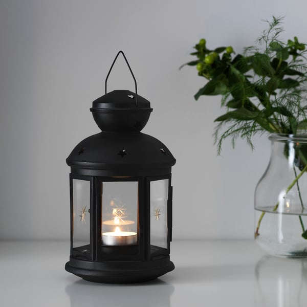 Rotera Black In Outdoor Black Lantern For Tealight Ikea