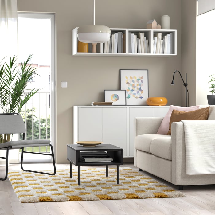 RULLBANA off-white/dark yellow, checkered rug, 133x195 cm - IKEA