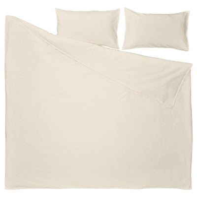 Beige RUNDHAGTORN duvet & pillows, soft linen-cotton blend, pre-washed, casual.