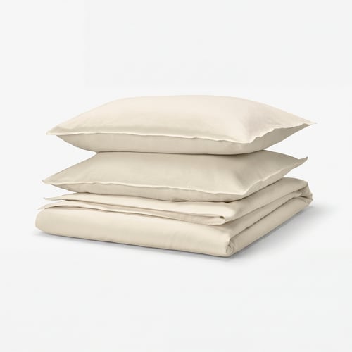 RUNDHAGTORN Duvet cover and 2 pillowcases, beige, 200x200/50x80 cm