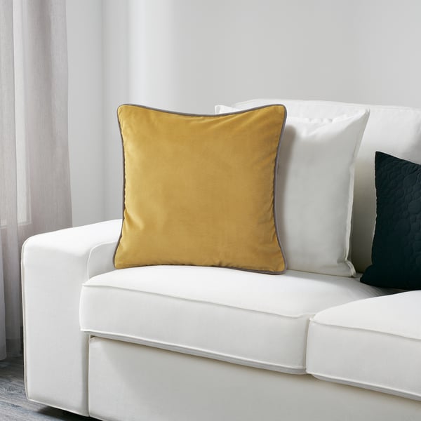 SAGALIE velvet yellow, dark blue, Cushion cover IKEA