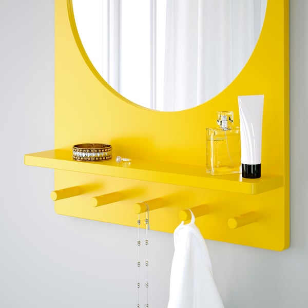 Saltrod Yellow Mirror With Shelf And Hooks 50x68 Cm Ikea