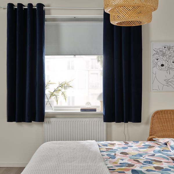 SANELA Curtains, 1 pair, dark blue/with eyelets, 140x165 cm