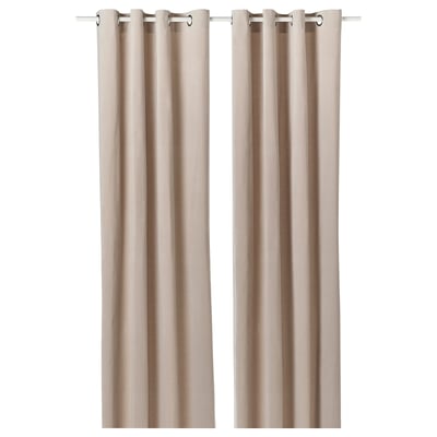 SANELA curtains shown, light beige, velvet, two panels, eyelet design.