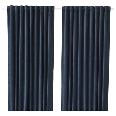 SANELA Room darkening curtains, 1 pair, dark blue/with heading tape, 140x137 cm
