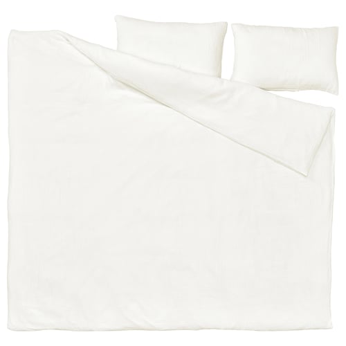 SCHERSMIN white organic cotton duvet set with pillowcases, muslin texture.