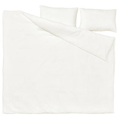 SCHERSMIN white organic cotton duvet set with pillowcases, muslin texture.