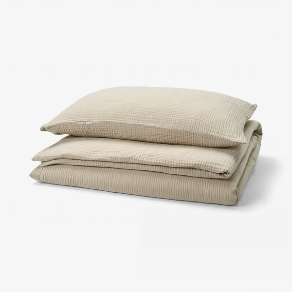 SCHERSMIN Duvet cover and pillowcase, grey-beige, 150x200/50x80 cm