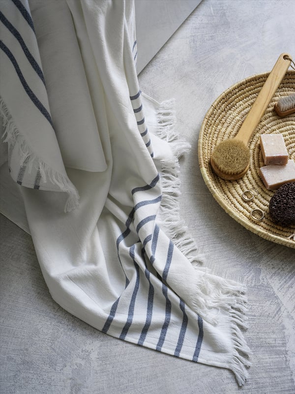 SIESJÖN Hand towel, white/blue stripe, 50x100 cm