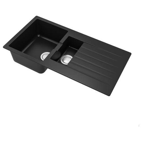 SINKSJÖN inset sink 1 1/2 bowl, black quartz composite, 100x50 cm - IKEA UK